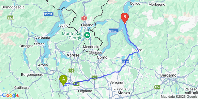 Map: Milan Malpensa Airport (MXP) to Varenna Lake Como