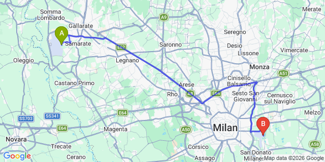 Map: Milan Malpensa Airport (MXP) to Vassena
