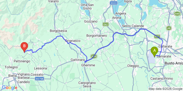 Map: Milan Malpensa Airport (MXP) to Veglio