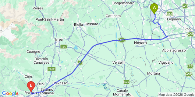 Map: Milan Malpensa Airport (MXP) to Venaria