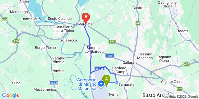 Map: Milan Malpensa Airport (MXP) to Vergiate