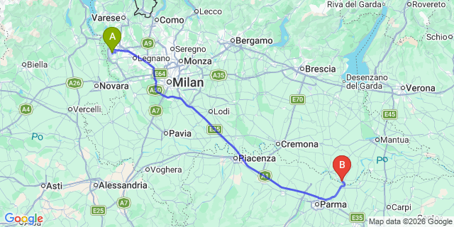 Map: Milan Malpensa Airport (MXP) to Viadana
