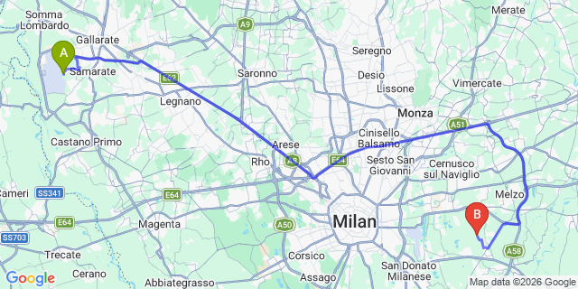 Map: Milan Malpensa Airport (MXP) to Vimercate