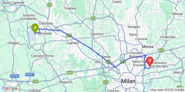 Map: Milan Malpensa Airport (MXP) to Vimodrone