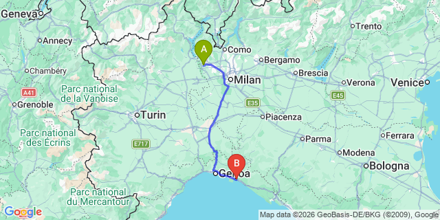 Map: Milan Malpensa Airport (MXP) to Zoagli