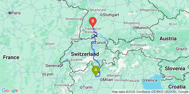 Map: Milan Malpensa Airport (MXP) to Zurich city (all areas)