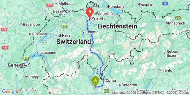 Map: Milan Malpensa Airport (MXP) to Zurich