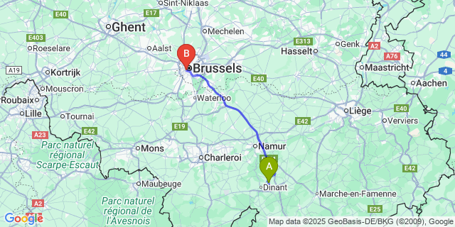 Map: Brussels Midi Train Station to Lisogne