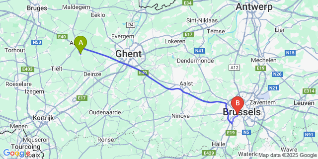 Map: Brussels Midi Train Station to Lotenhulle