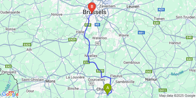 Map: Brussels Midi Train Station to Loverval