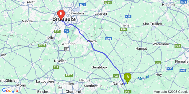 Map: Brussels Midi Train Station to Loyers
