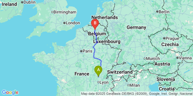 Map: Brussels Midi Train Station to Macon