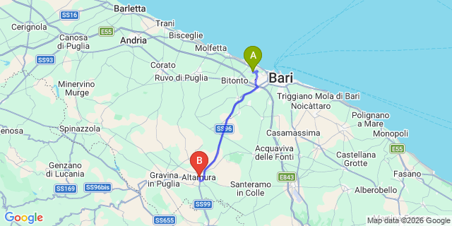 Map: Bari Airport (BRI) to Altamura