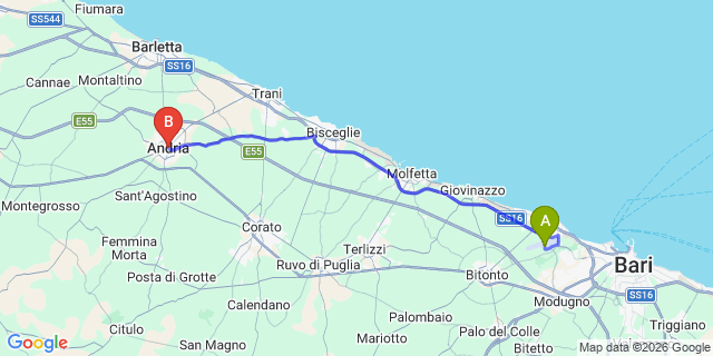 Map: Bari Airport (BRI) to Andria