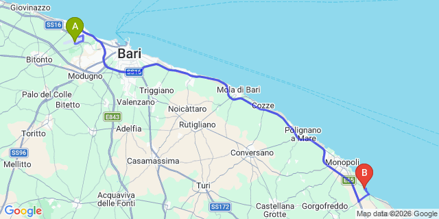 Map: Bari Airport (BRI) to Capitolo