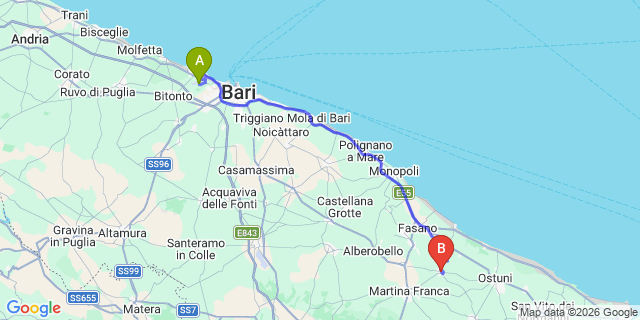 Map: Bari Airport (BRI) to Cisternino