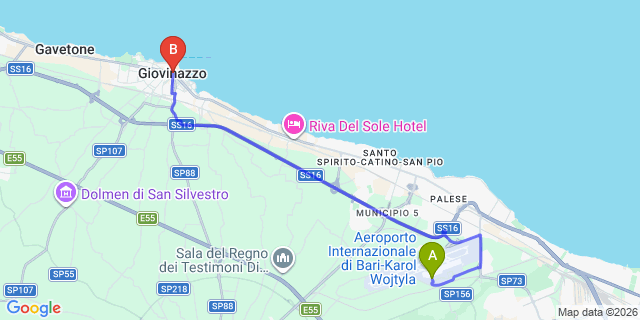 Map: Bari Airport (BRI) to Giovinazzo