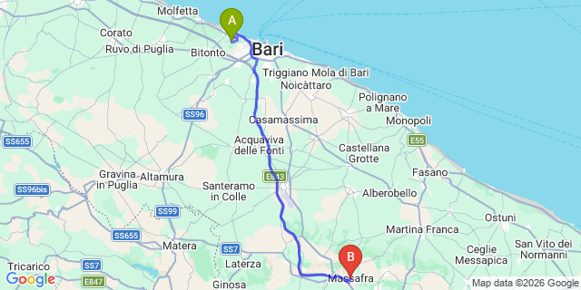 Map: Bari Airport (BRI) to Massafra