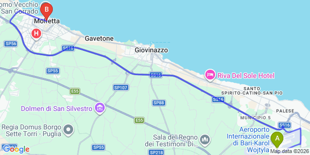 Map: Bari Airport (BRI) to Molfetta
