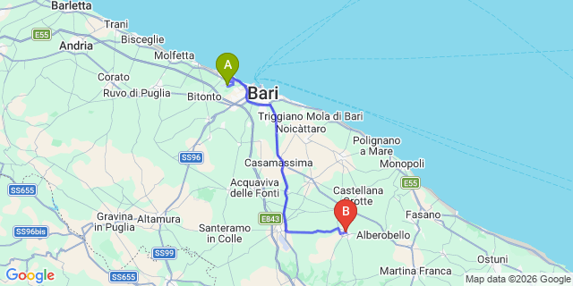 Map: Bari Airport (BRI) to Noci