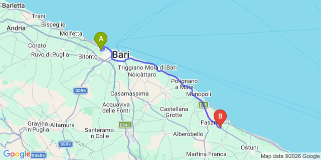 Map: Bari Airport (BRI) to Pezze di Greco