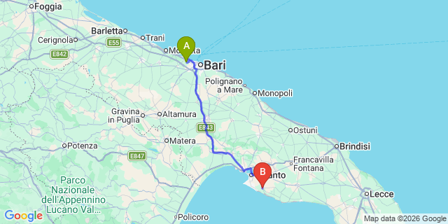 Map: Bari Airport (BRI) to Pulsano