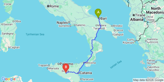 Map: Bari Airport (BRI) to San Cataldo