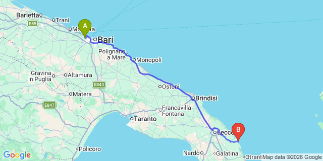 Map: Bari Airport (BRI) to Torre dell’Orso