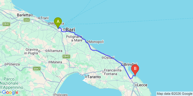 Map: Bari Airport (BRI) to Torre Rinalda