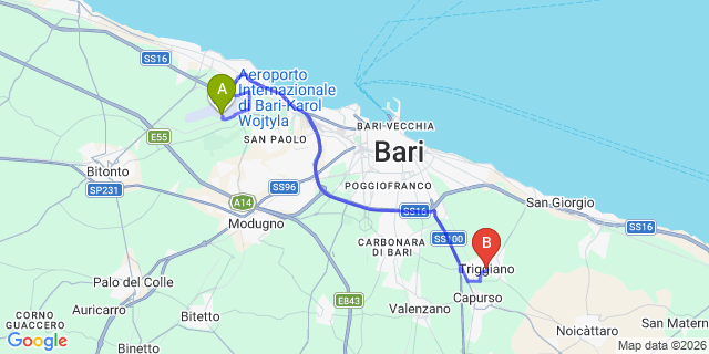 Map: Bari Airport (BRI) to Triggiano