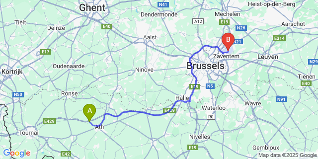 Map: Brussels Zaventem Airport (BRU) to Mainvault