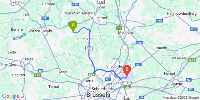 Map: Brussels Zaventem Airport (BRU) to Malderen