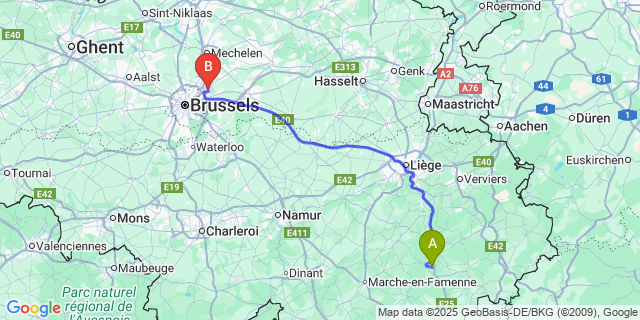 Map: Brussels Zaventem Airport (BRU) to Malempré