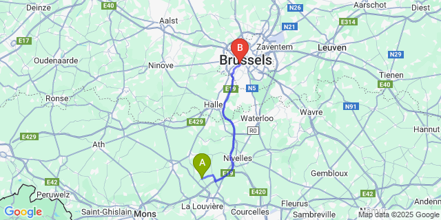 Map: Brussels Midi Train Station to Marche-Lez-Écaussinnes