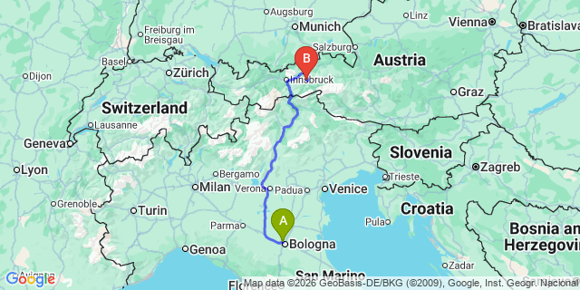 Map: Bologna Airport (BLQ) to Arabba