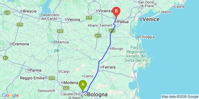 Map: Bologna Airport (BLQ) to Arezzo