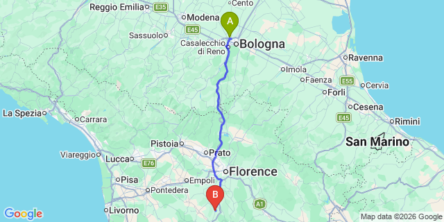 Map: Bologna Airport (BLQ) to Barberino Val Delsa