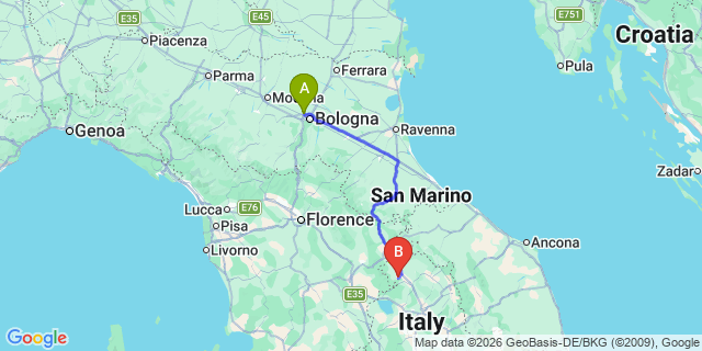 Map: Bologna Airport (BLQ) to Calzolaro