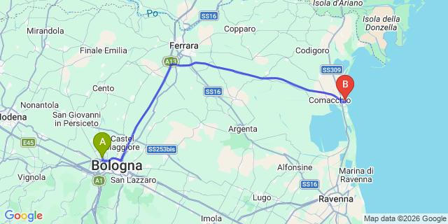 Map: Bologna Airport (BLQ) to Camping Spiaggia e Mare