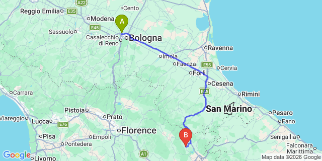 Map: Bologna Airport (BLQ) to Caprese Michelangelo