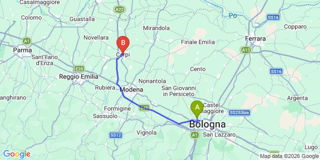 Map: Bologna Airport (BLQ) to Carpi