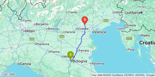 Map: Bologna Airport (BLQ) to Castelfranco Veneto