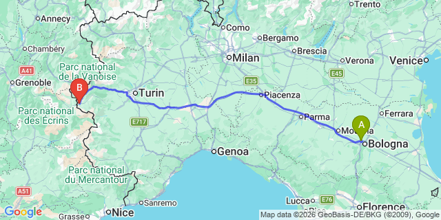 Map: Bologna Airport (BLQ) to Cesana
