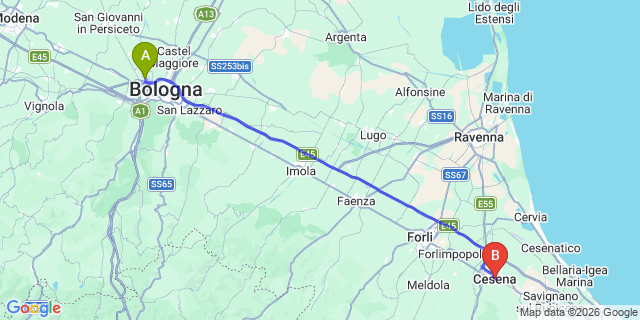 Map: Bologna Airport (BLQ) to Cesena