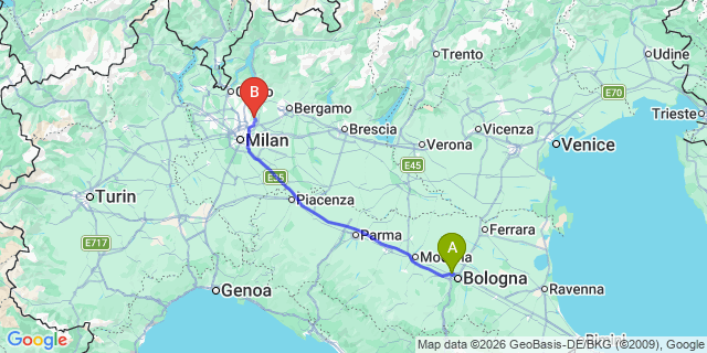 Map: Bologna Airport (BLQ) to Chiavari