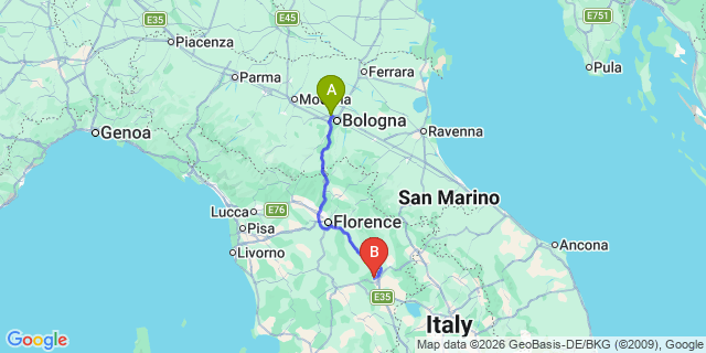 Map: Bologna Airport (BLQ) to Ciggiano