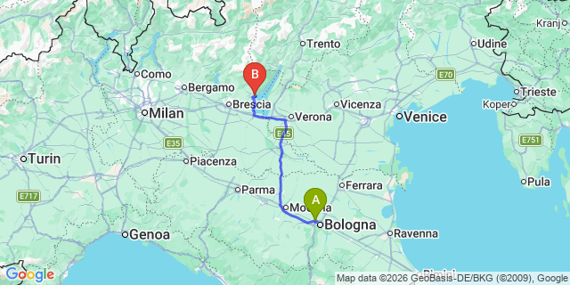 Map: Bologna Airport (BLQ) to Desenzano del Garda