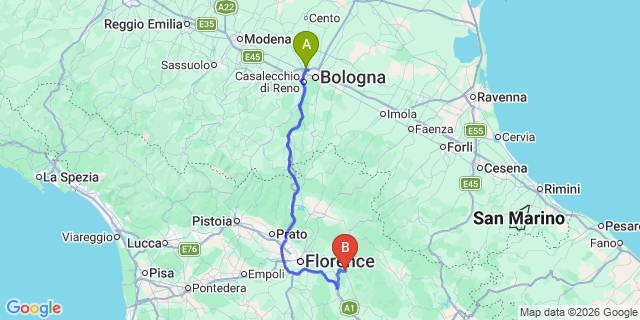 Map: Bologna Airport (BLQ) to Donnini