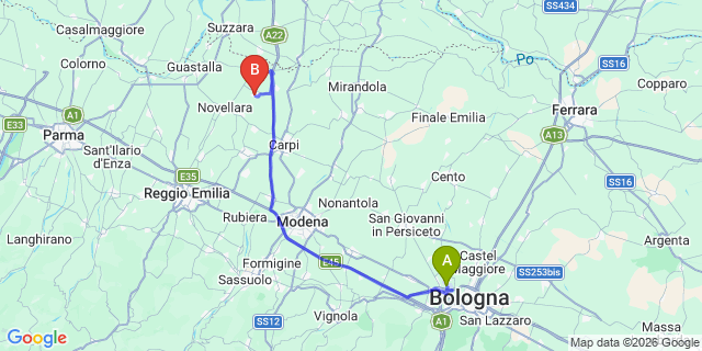 Map: Bologna Airport (BLQ) to Fabbrico
