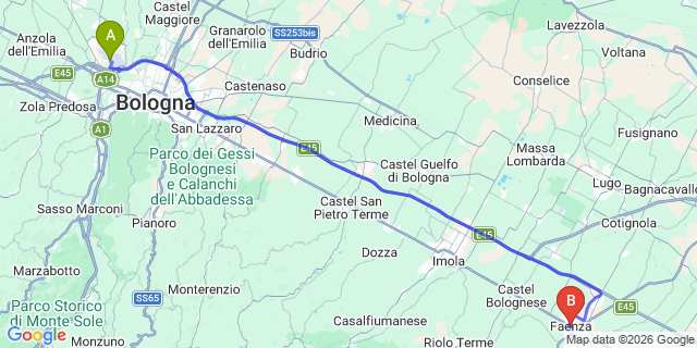 Map: Bologna Airport (BLQ) to Faenza